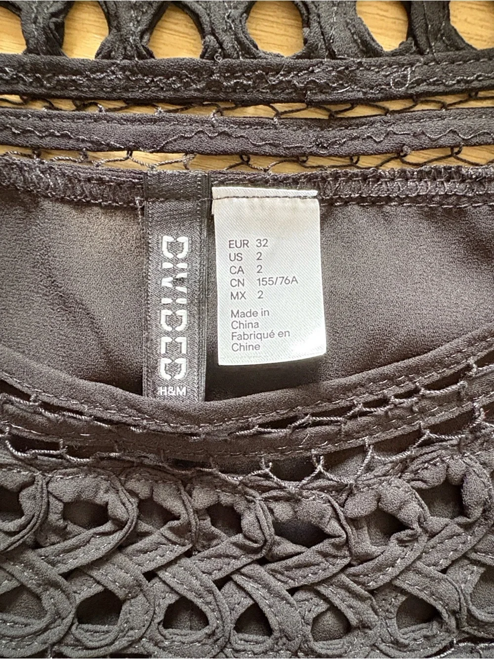 H&M Black Crochet Yoke Flutter Sleeve Crop Blouse